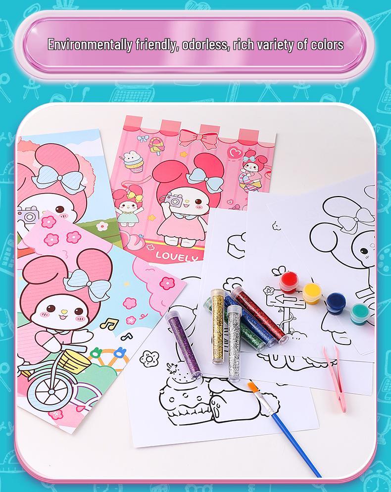 KPOP Witch Group DIY Coloring & Glitter Makeup Book with Sanrio Watercolor Set