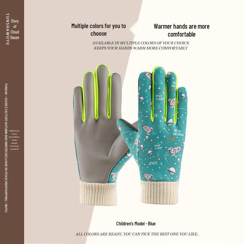 Children's Fleece-Lined Winter Riding Gloves - Windproof & Anti-Slip for Medium to Large Boys and Girls