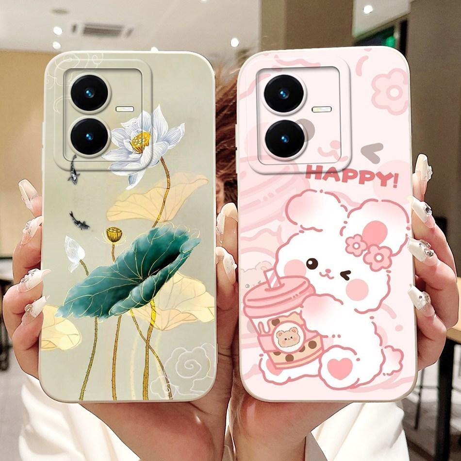 For Vivo Y22 Y22s Y22t Phone Case Vivo V2206 V2207 Y22 Y22s Y22t Elegant Floral Cat Painted Soft Silicone Shockproof Cases