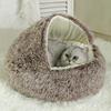 Round Hooded Plush Pet Bed Semi-Enclosed Indoor Small Cat Dog Cave Bed Winter Warm