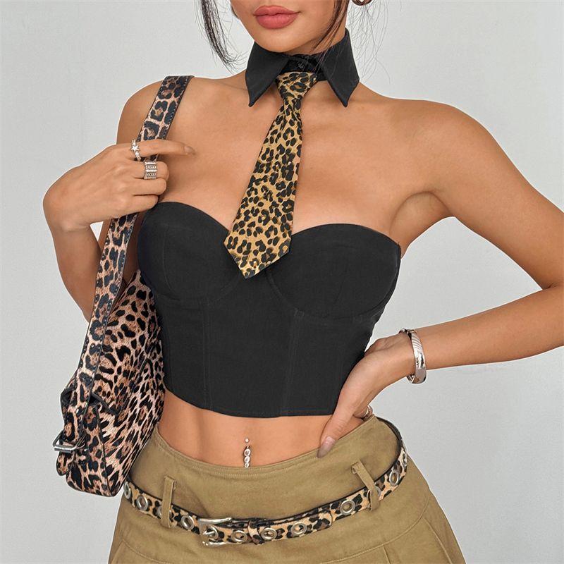 

European and American Sexy Fishbone Wrap-around Tube Top Navel Vest Women Sexy Crop Tube Top Vest Tie Black L