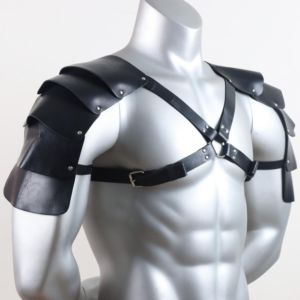 Men Medieval PU Leather Shoulder Armor Belt Halloween Cosplay Knight Body Chest Harness Adjustable Viking Shoulder Belt
