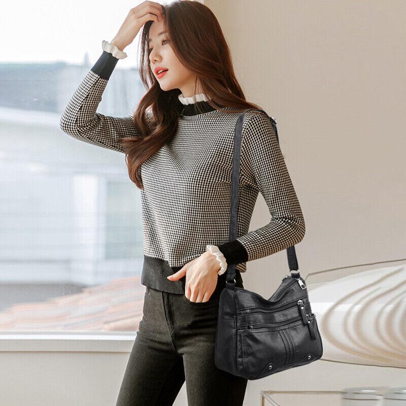 1Pc Women's Shoulder Bag Ladies Multi Pocket PU Messenger Handbag Cross Body Bags
