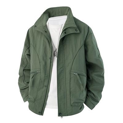 Fall Men'S Double Mesh Vintage Tooling Jacket Men'S Outdoor Casual Stand-Up Jacket