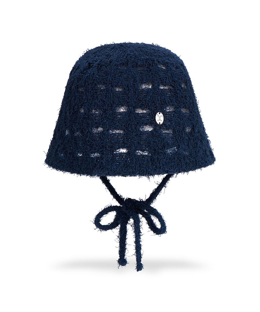 Bajal Va Curved Oval Metallic Knit Punching Bucket Hat Navy