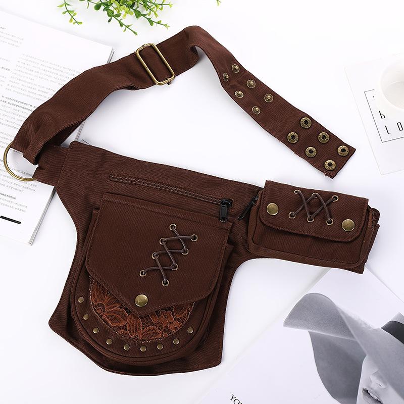 

Vintage Unisex Fanny Pack Multi-pockets Waist Bag Canvas Hip Bum Bag Women Chest Bag Bohemian Leg Phone Bag коричневый