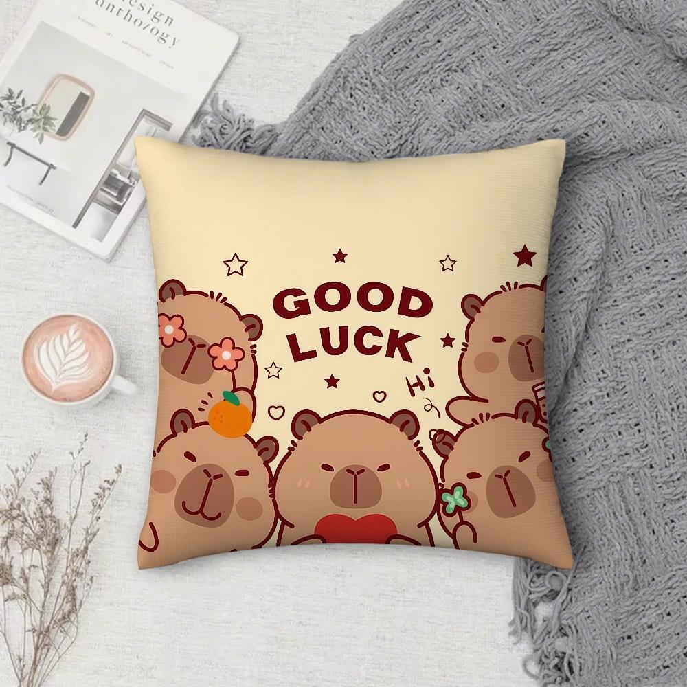 Kawaii Capybara Cute Cartoon Pillow Case Square DoubleSided Printing Sofa Cushion Cover Pillowcase Bedroom Bedside