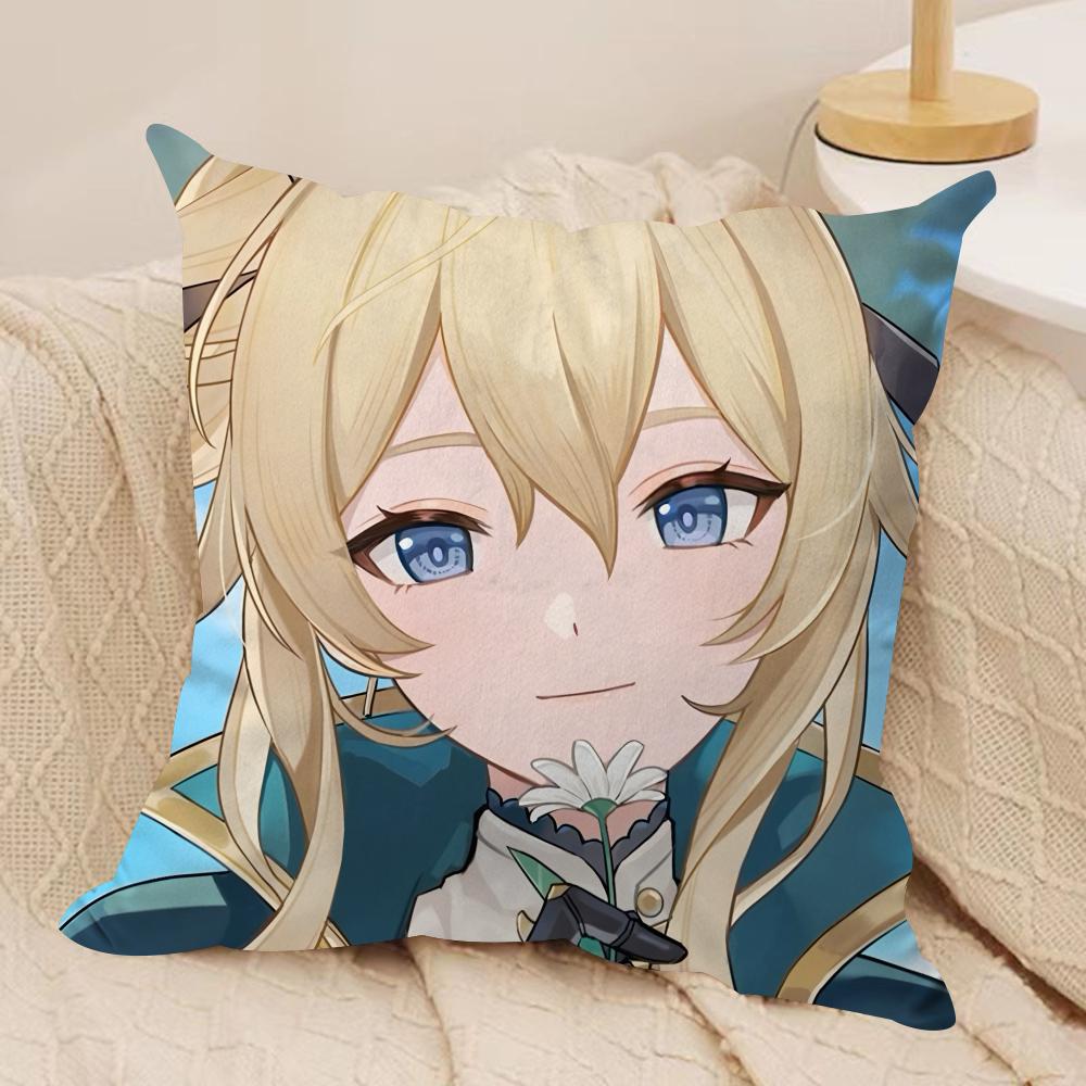 Jean Cute Genshin Impact Cushion Cover Silky Short Plush Invisible Zipper Dustproof Sofa Pillow Case For Home Decor