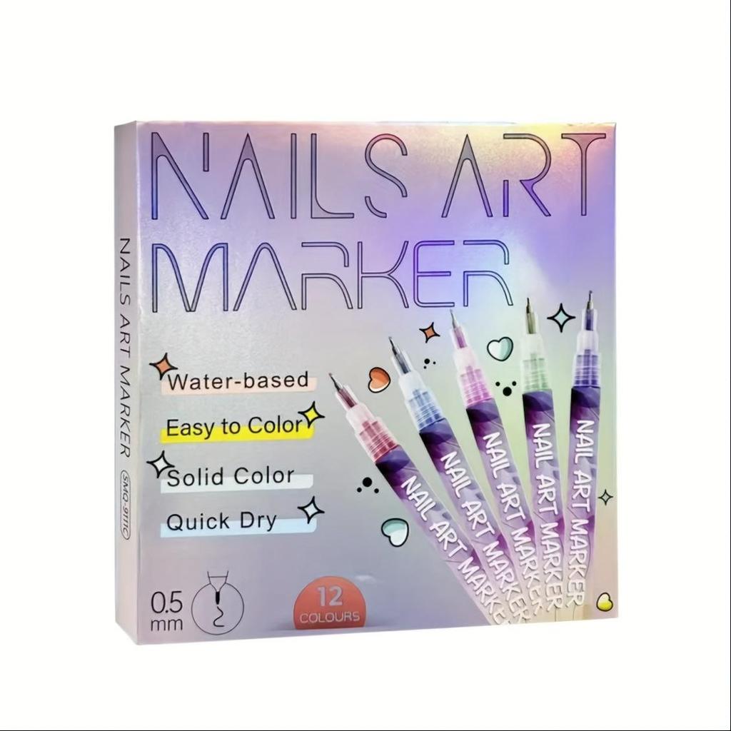 Nail Doodle Pen 12-color Acrylic Paint Pen, Nail Paint DIY Dot Stitching Pen, Precision 3D Doodle Nail Art Pen, Nail Art Pen Set, Quick Drying