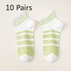 10 Pairs of Women's Autumn Color Striped Casual Small Fresh Sweat Absorbing Breathable Sports White Socks
