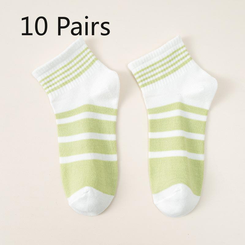 10 Pairs of Women's Autumn Color Striped Casual Small Fresh Sweat Absorbing Breathable Sports White Socks