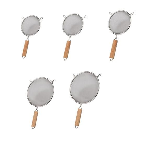 Stainless Steel Strainer with Wooden Handle Fine Mesh Sieve for Flour Sifting And Oil Filtering Multi-Size Kitchen Sifter