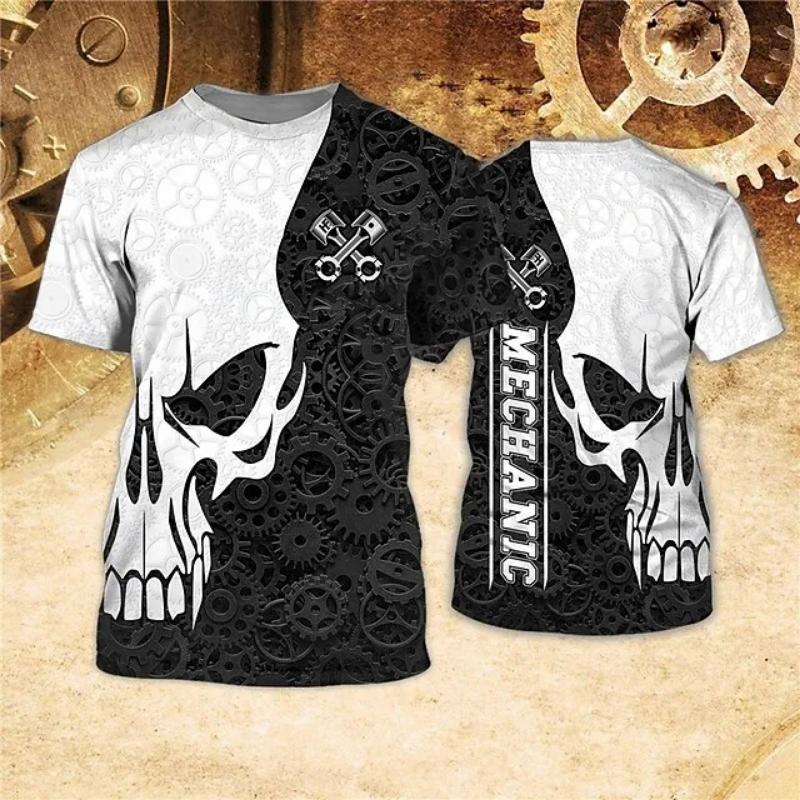 Vintage Men's T-shirt 3d Printed Mechanical Tool Pattern Ordinary Short-sleeved High Street Streetwear Tees Tops Men's Clothing
