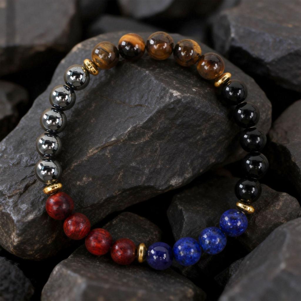 Festive Gifts Black Onyx Lapis Lazuli Red Wood Tiger Eye Hematite Beaded Bracelet Natural Fashion Jewelry For Men Women Daily Wear Gift