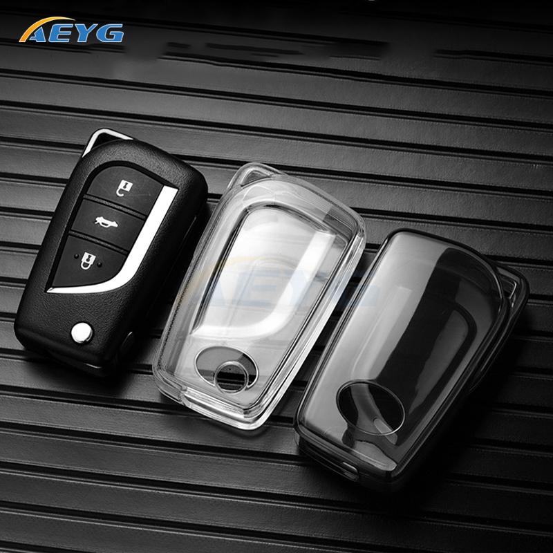 Tpu Car Key Case Cover Shell Fob For Toyota Camry Levin Corolla Reiz Highlander Toy48 Blade Key Chain Accessories
