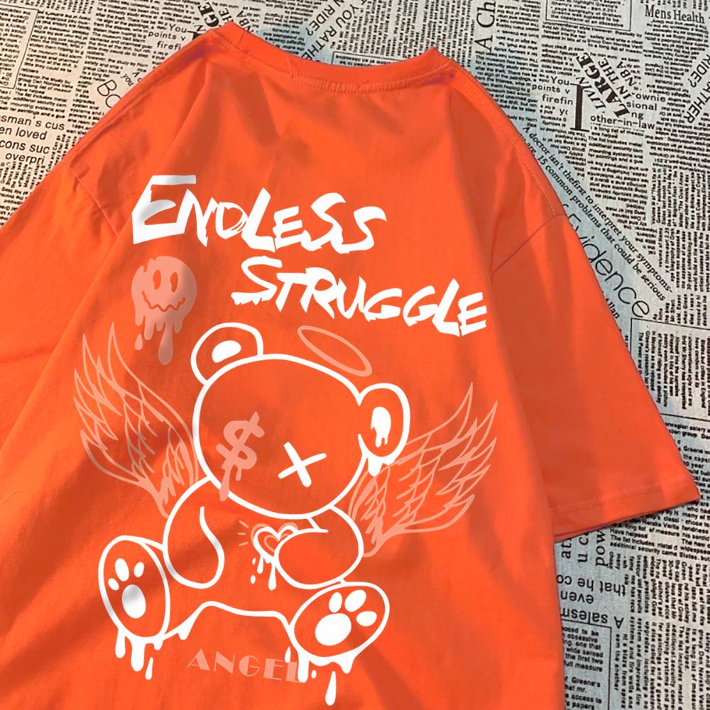 Endless Strvggle Angel Bear Men Women T-Shirts Breathable Loose Tops Summer Unisex Tee Clothing O-Neck Loose T-Shirts Couple