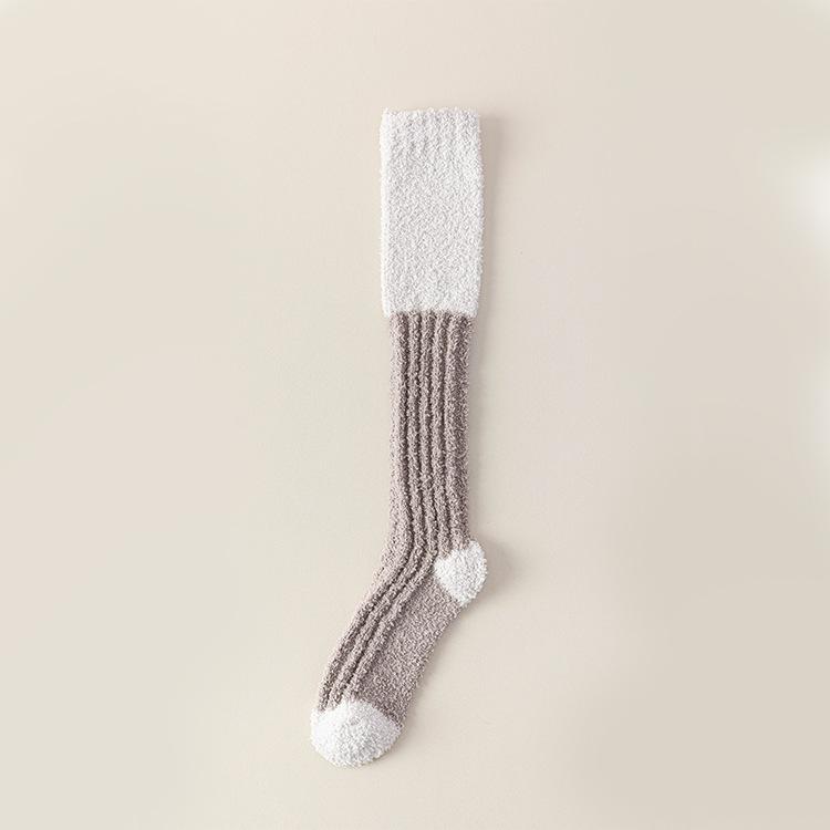 Autumn and Winter Coral Fleece Socks, Women's Warm Thigh-high Socks, Thickened Calf Fleece Sleep Socks, Fleece Home Socks