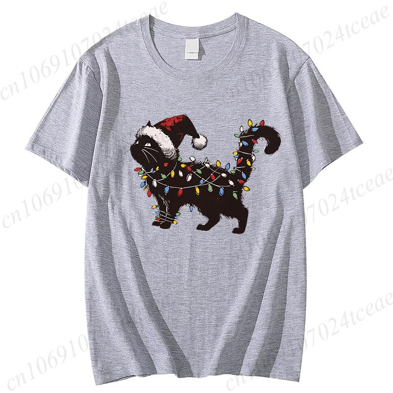 Unisex Cute Cat Christmas Graphic Print Tshirt Holiday Tee Shirts Casual O Neck Fashion Shortsleeve Soft Cat Mom Creative Tops