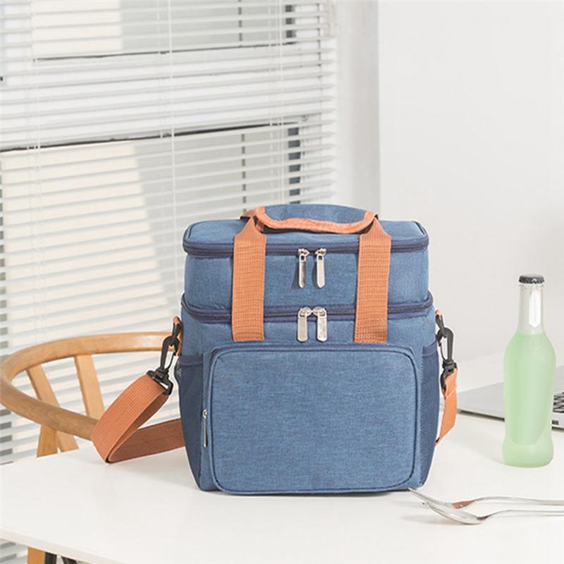 M-Modern-Crossbody Lunch Bag Double Layer Capacity Handbag Thermal Insulated Lunch Bag Portable Outdoor Picnic Reusable Black