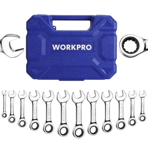 WORKPRO Combination Wrench Set, Stubby Wrench Set, Ratchet Wrench Set, Ratchet Spanner Set, 72 Gears, 12-Piece Set, Dual-Use Head, 8-19mm, for Assembl