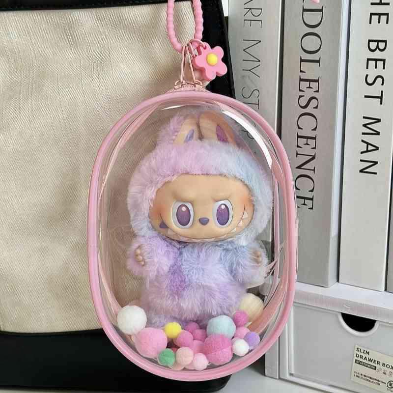 Transparent PVC Labubu Doll Storage Case - Protective Display Cover & Dustproof Storage Box for 17cm Dolls (Figure Not Included) розовый