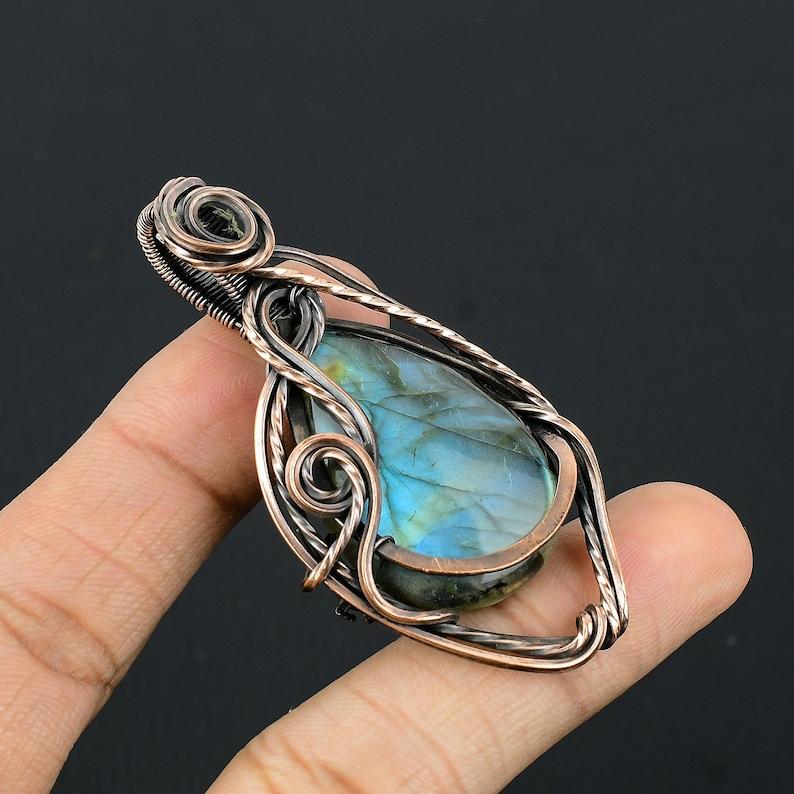 Labradorite Gemstone Pendant Copper Wire Wrapped Pendant Labradorite Pendant Copper Pendant Jewelry Gifts For Her Mother Labradorite Jewelry