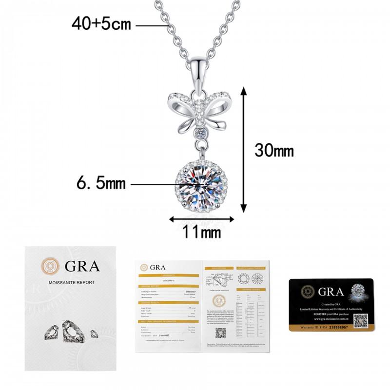 Womens Moissanite Tassel Bow Necklace Dainty Jewelry