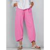 Pantaloni casual larghi in cotone e lino con elastico in vita, pantaloni da casa da donna