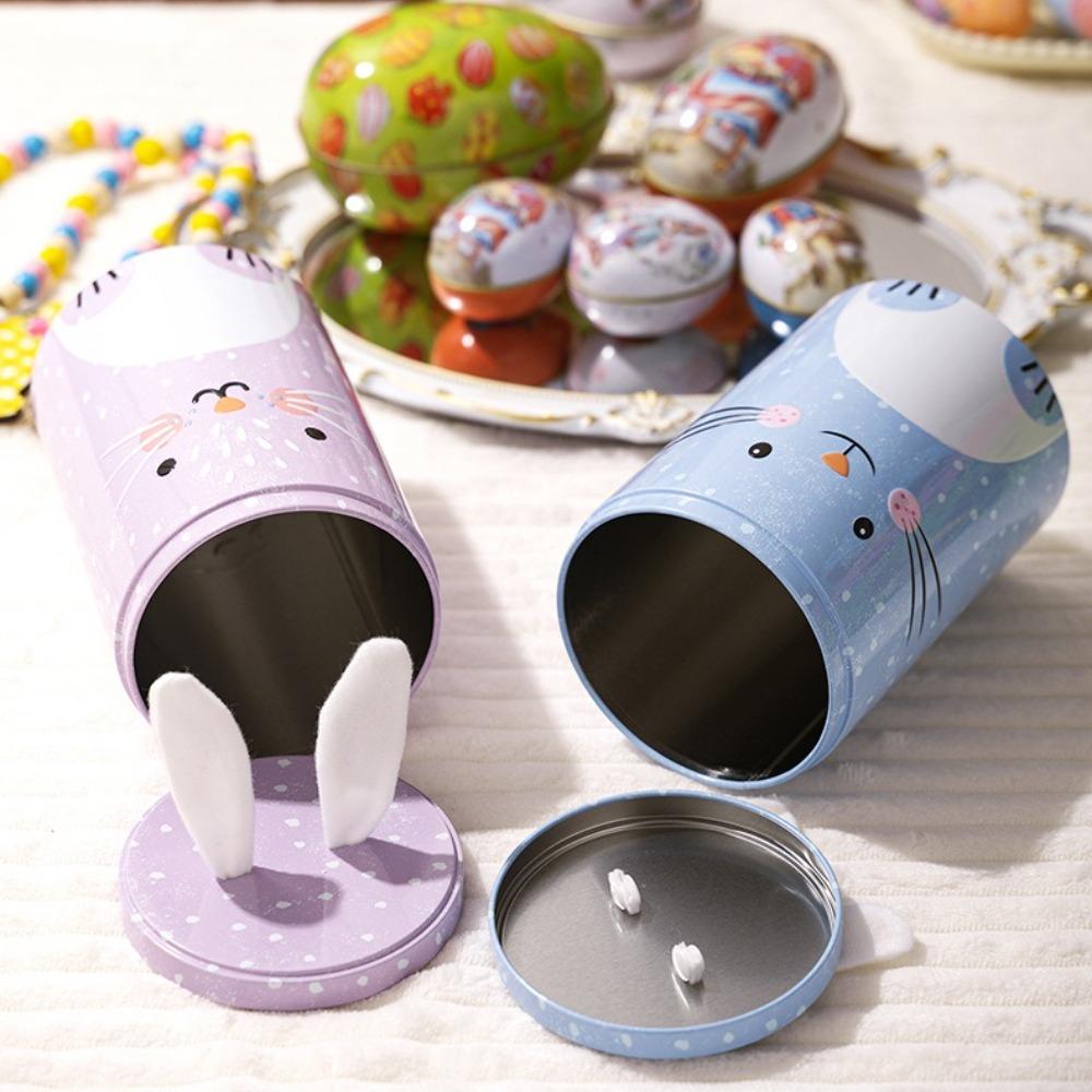 Cute Easter Bunny Tin Box Vintage Storage Gift Box Creative Iron Bucket Ornament  Party Favors