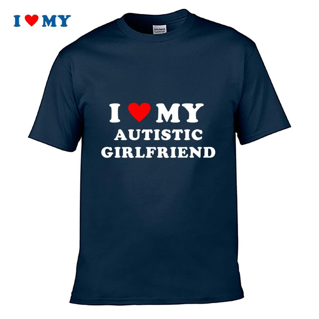 Ich liebe meine autistische Freundin T-Shirt Lässig Schwarz Kurzarm T-Shirt Perfektes Geschenk Für Unterstützer des Autismus-Bewusstseins