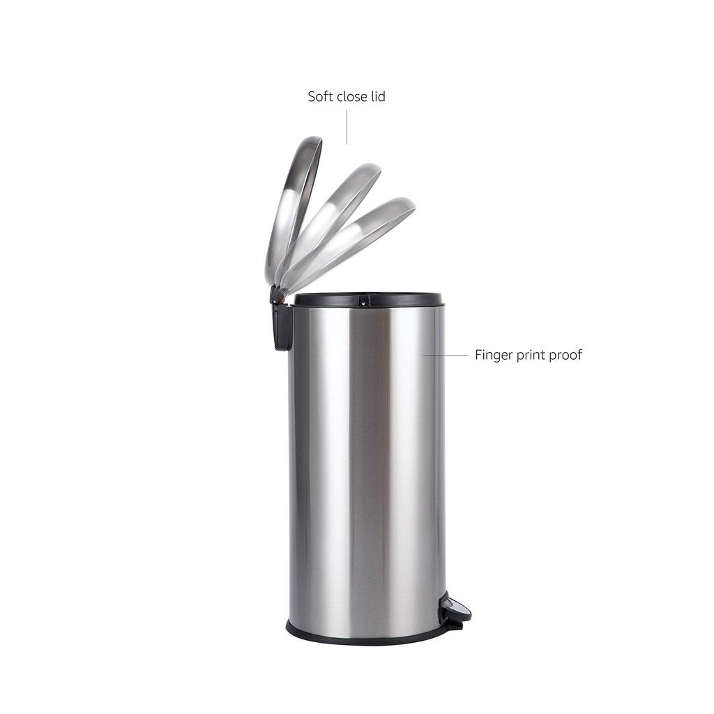 Amazon Basics Round Pedal Stainless Steel Trash Can, 30L, Satin