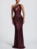 Euro-Amerikanisches Damen-Einschulter-Satin-Bodycon-Meerjungfrauenkleid mit Cut-Out und gefaltetem Gürtel-Design
