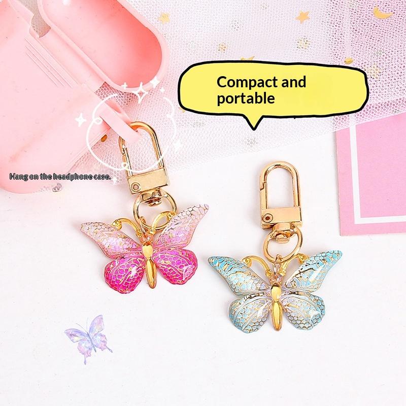 10Pcs Gradient Color Alloy Pendant Key Ring Clip Hook Butterfly Enamel Keychain For Handbag Backpack Car Keys Diy Accessory