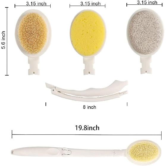 3 In 1 Back Bath Brush Set for Shower, 19"" Long Handle Body Brush, Back Scrubber, Exfoliation and Improved Skin Health for Elderly with Limited Arm