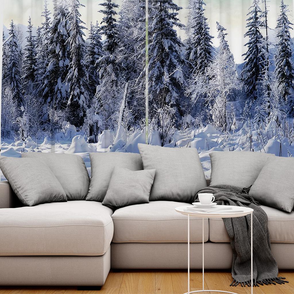 Beautiful Snow Scene Home Decor Window Curtains Bedroom Kitchen Curtain Panel Curtains for Living Room