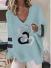 2023 Autumn/Winter Multi-color Women's V-neck Loose Long Sleeve Pullover Top