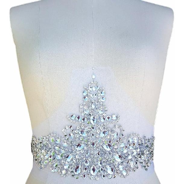 New Exquisite Pure Handmade Bright Crystal Patches Sew-on Rhinestones Applique with Stones Sequins Beads for Wedding Dress DIY Manual Accessories