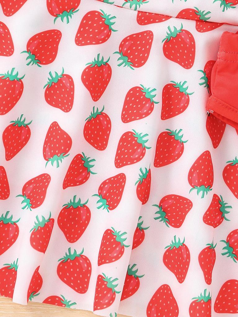 Trendy bez rukávů jahodový potisk špagetová ramínka bikiny - roztomilé 3dílné plavky