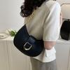 Leap Raupe Crescent-Shaped Shoulder Bag, Small Half-Moon Bag, PU Leather, Women's, Black