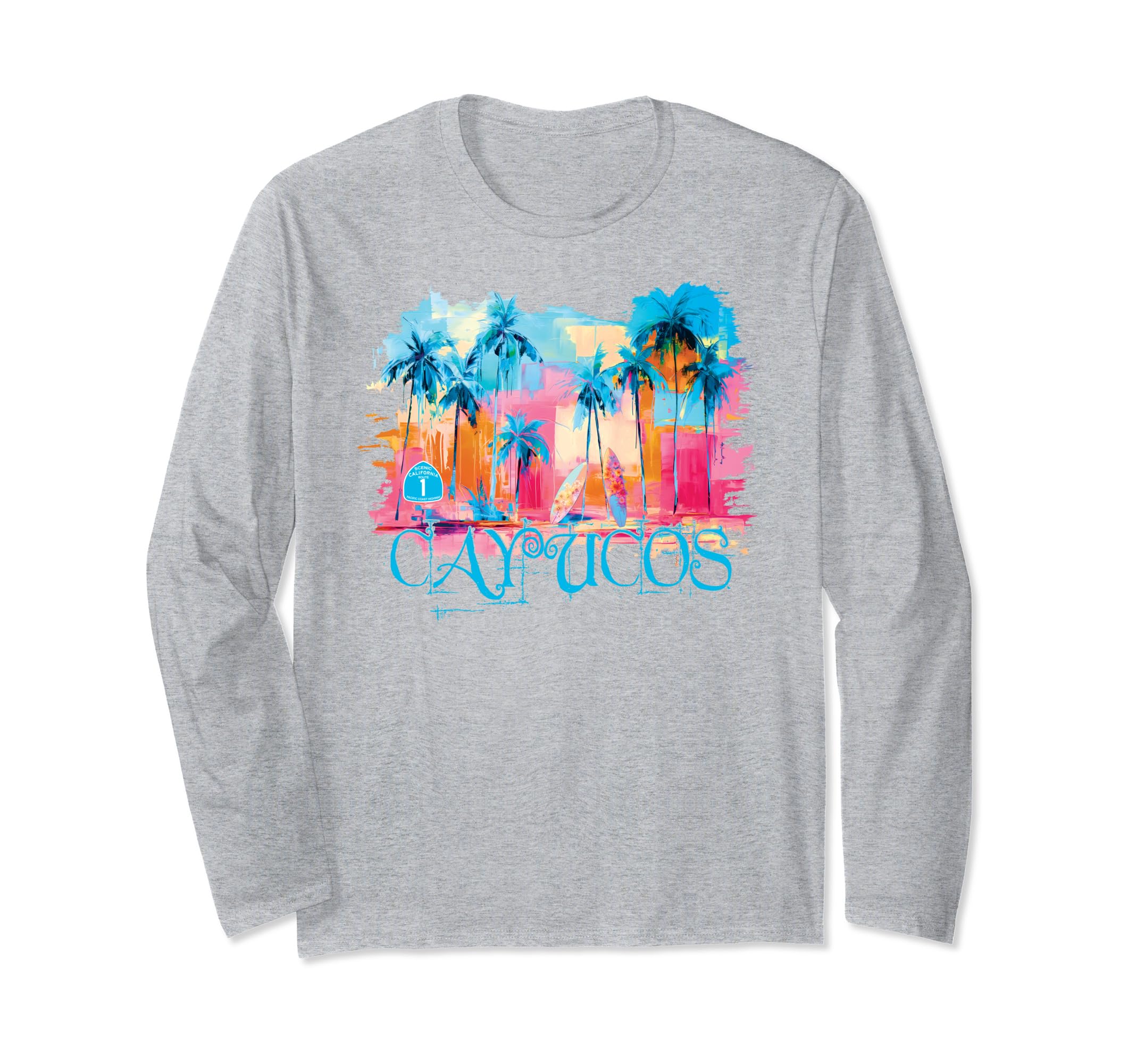 Cayucos California Scenic Pacific Coast Route 1 Beach Town Long Sleeve T-Shirt серый