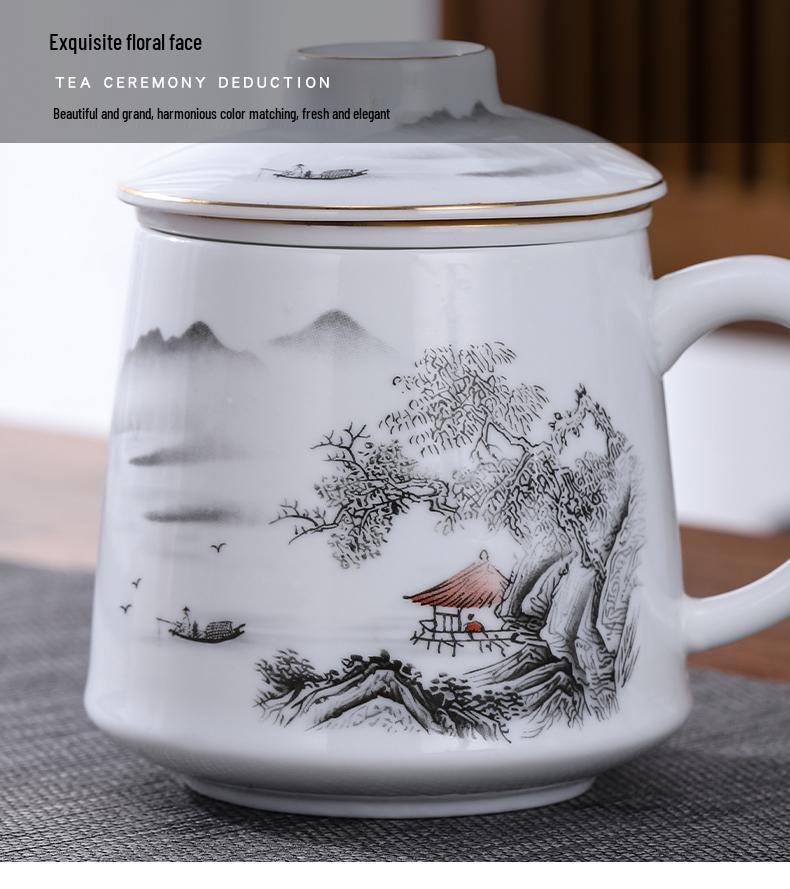 Ceramic Tea Infuser Mug with Lid and Custom Logo - Large Capacity