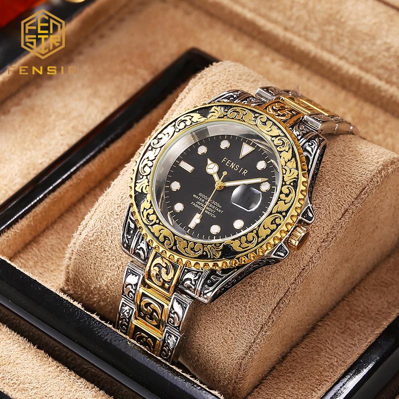 Casual and Fashionable Men Watch Retro Carved Business Quartz Watches Light Luxury Clocks Gifts Watches for Man