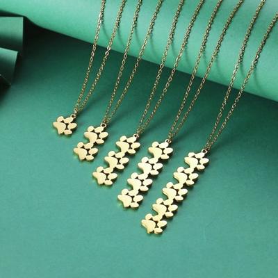 Niedliche Cartoon Katze Pfotenabdruck Anhänger Halskette Mehrlagige Tierfußabdruck Kette Edelstahl Verstellbar Unisex Zarter Schmuck