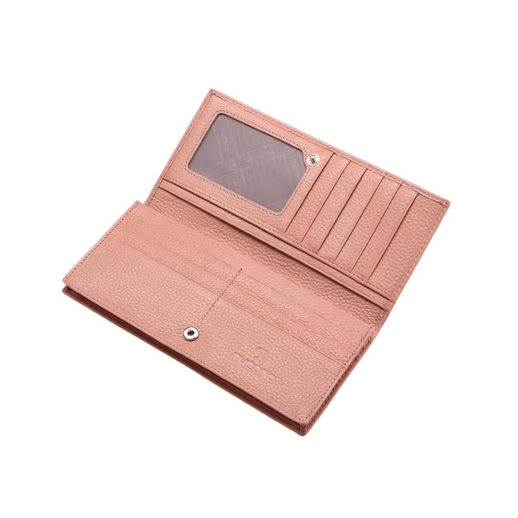 TUCANO Women's Wallet, Top-Grain Leather, Long-Style Purse, Multi-Card Slots, Pink