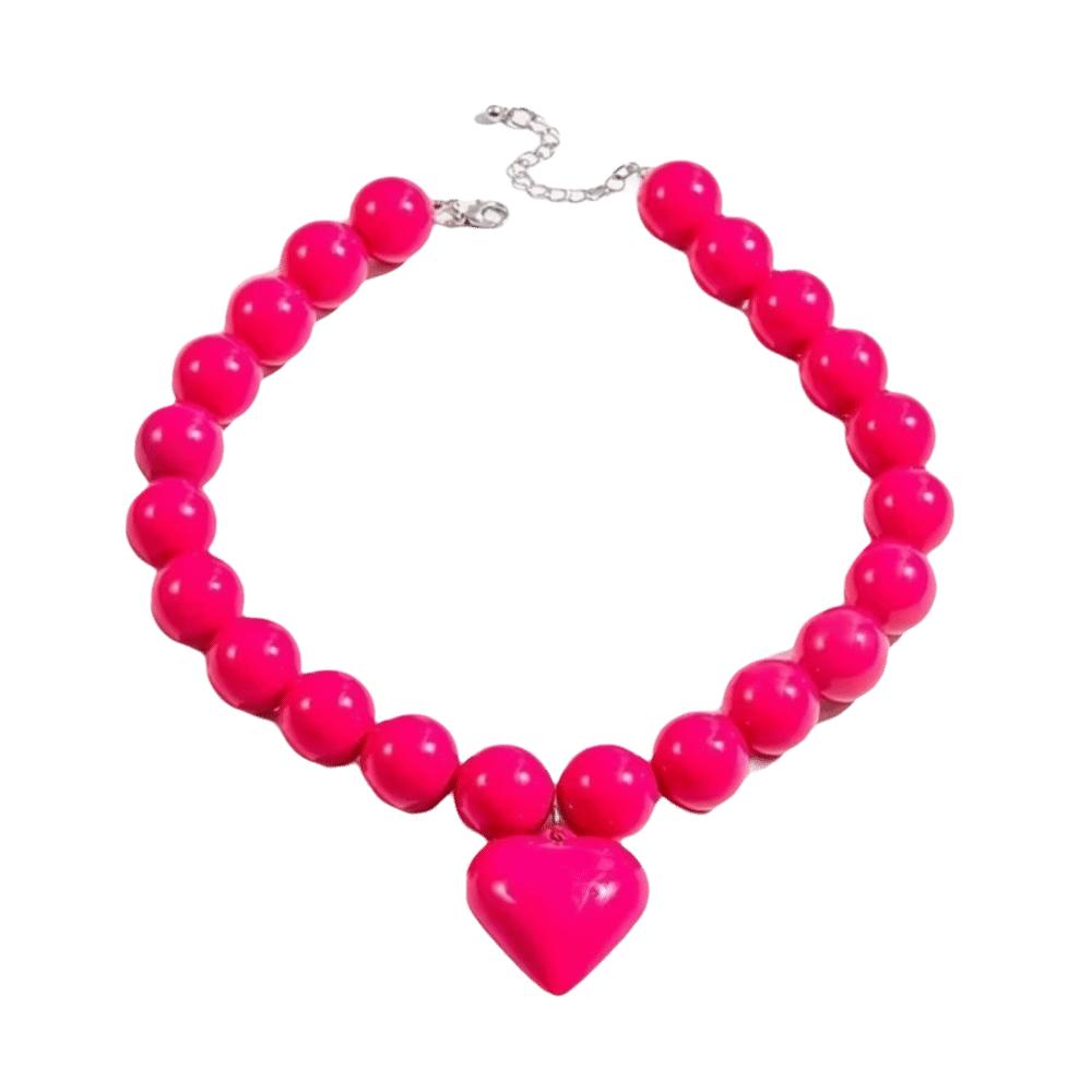 Round Heart Pendant Choker Acrylic Clavicle Chain Fashionable Beaded Necklace Vacation Outfit