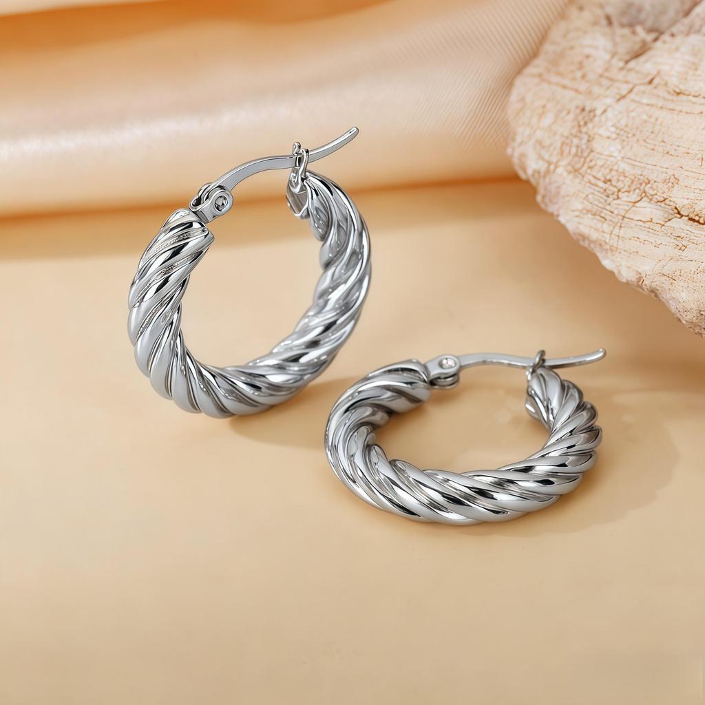 2025 New Style Twisted Titanium Circle Earrings for Women - Low MOQ, Mixed Batch, Dropshipping, Sample Orders Available