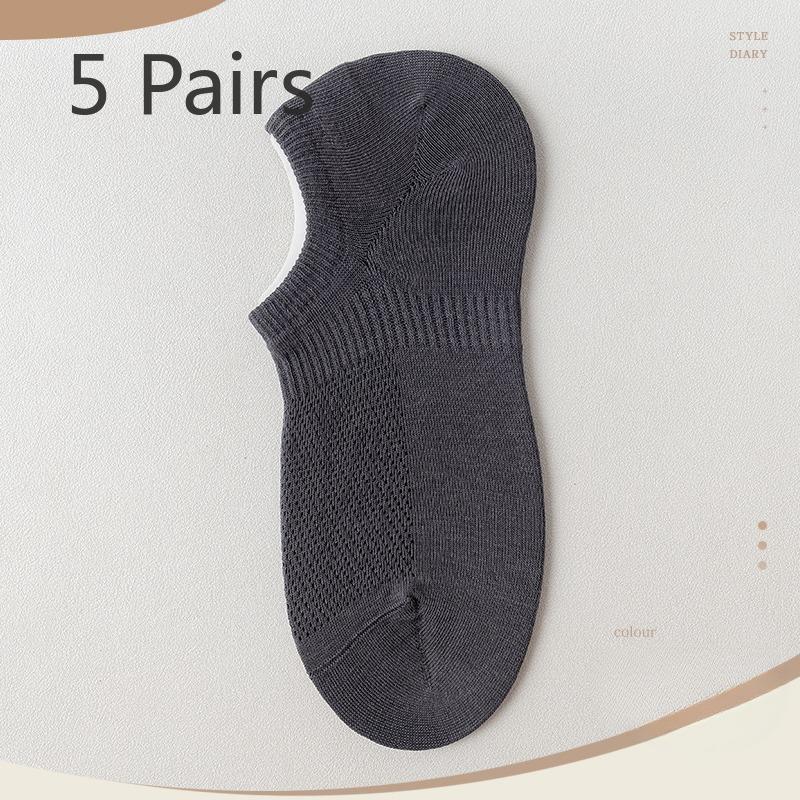 5 Pairs of Boneless Boat Socks Men's Summer Thin Mesh Breathable Socks Invisible Not Off The Heel Anti-odour Shallow Mouth Short Socks
