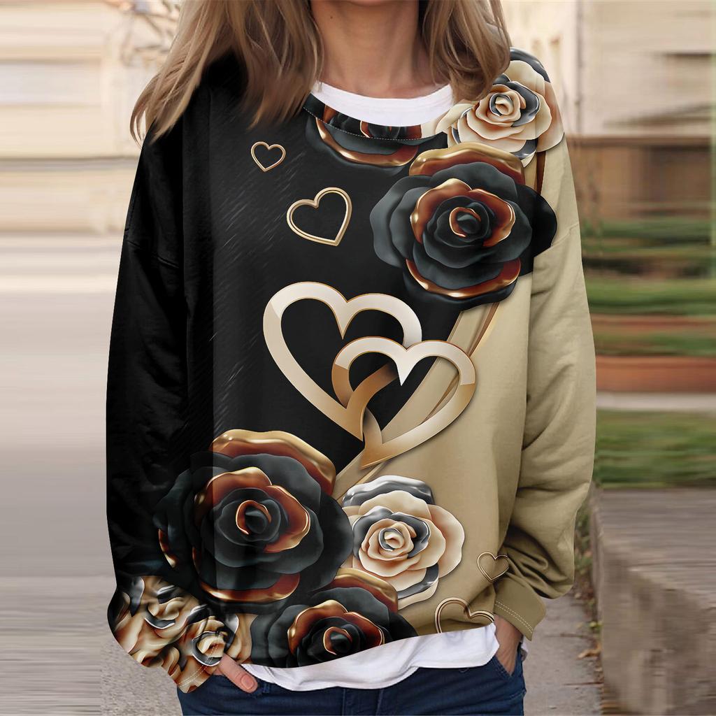 Women's Casual Fashion  Vintage Printed Long Sleeve O-Neck Sweatshirt Layer Pullover Top