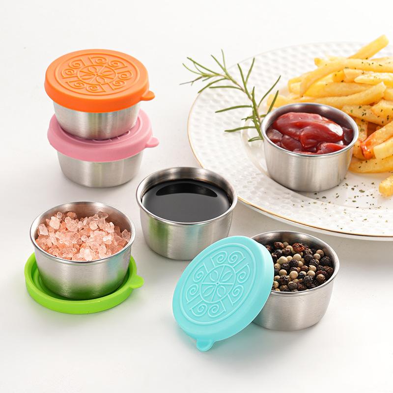 1pcs 40ML Salad Dressing Container Sauce Dishes Portable Stainless Steel Small Sauce Cup With Leakproof Lids Dipping