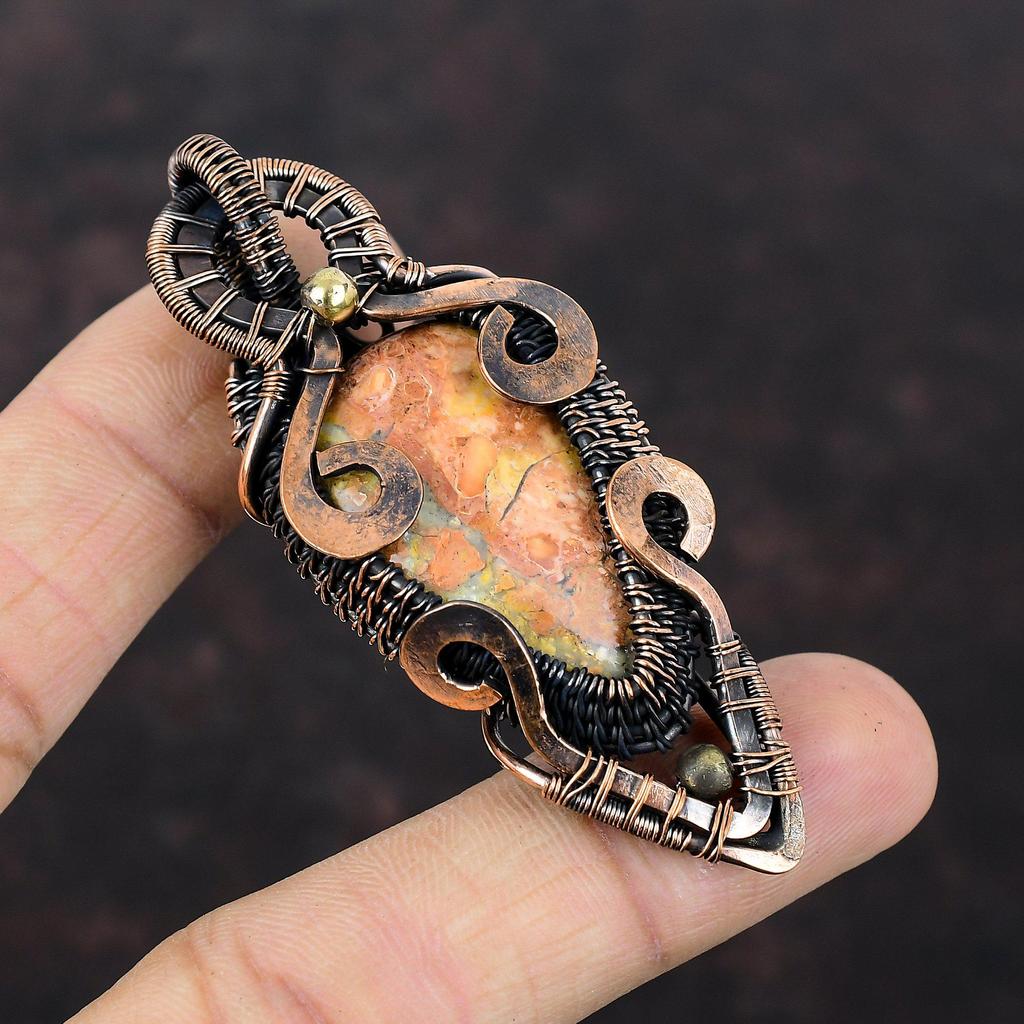 Maligano Jasper Pendant Copper Wire Wrapped Pendant Gemstone Pendant Amazing Copper Jewelry Handmade Pendant Wedding Gift Wire Wrap Jewelry
